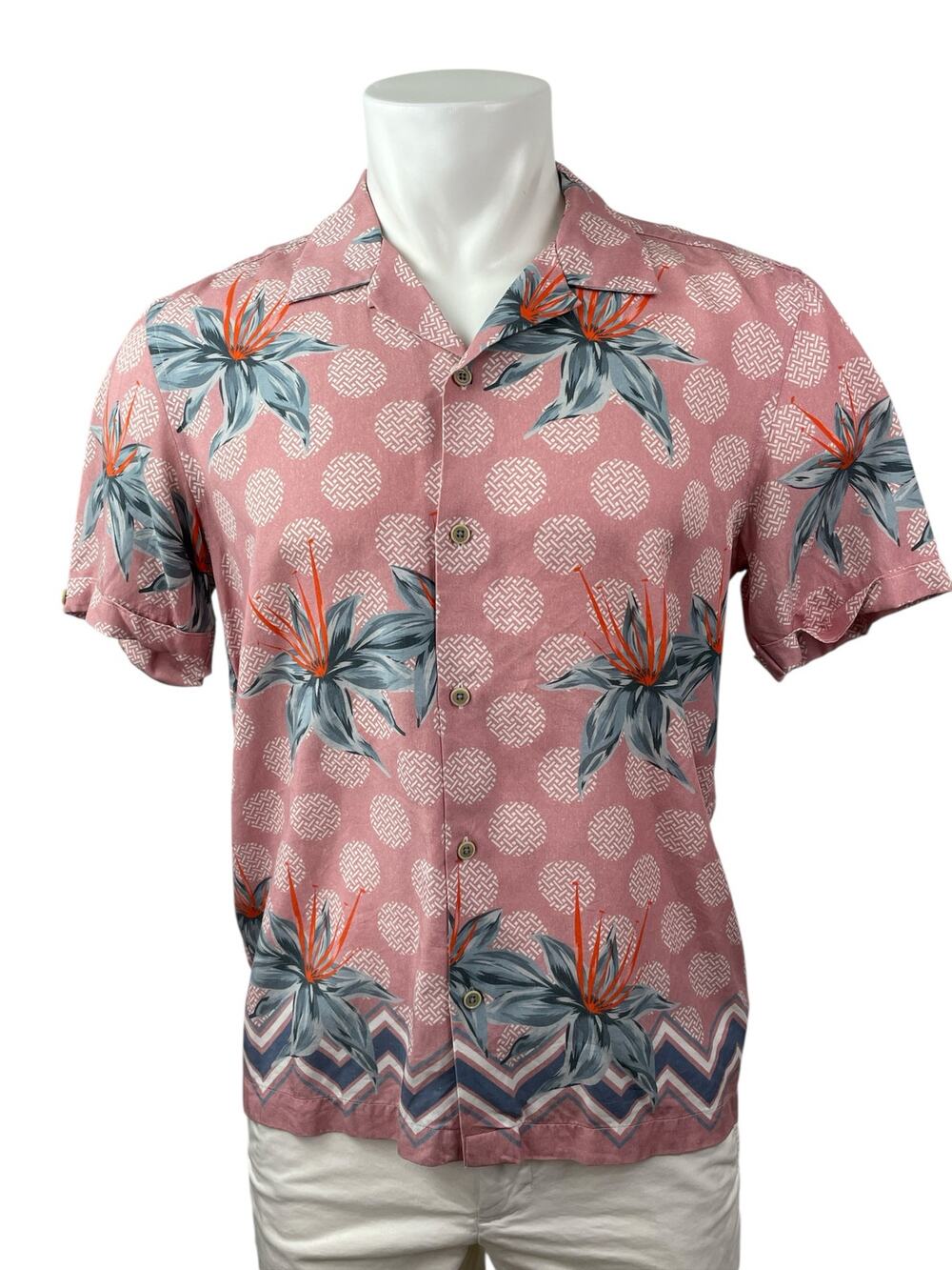 Ted Baker Men's Red Floral Polka Dots Short Sleeve Button Down Shirt Top Size M